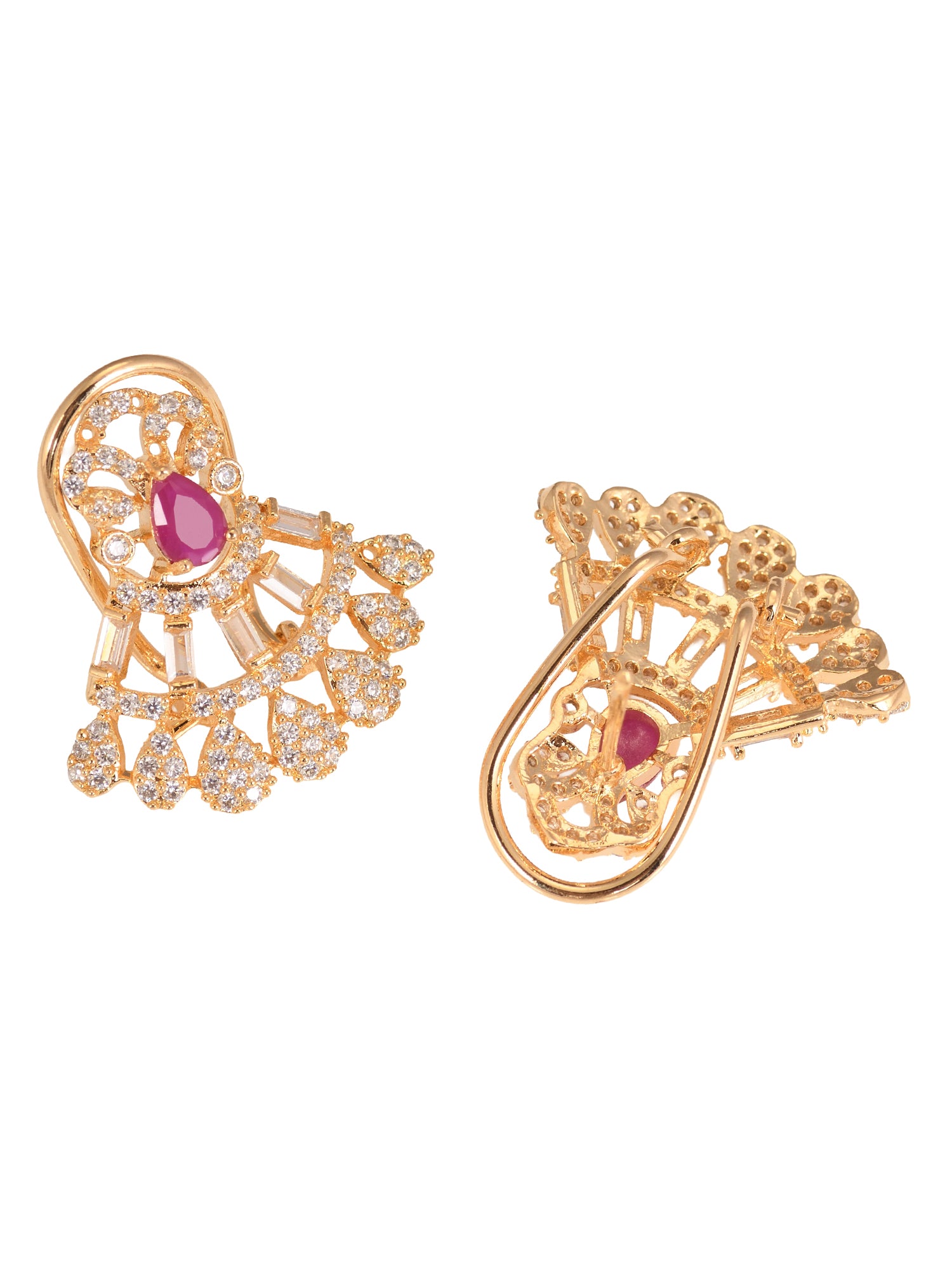 Gold Plated Ruby Pink AD Stone Shrinathji Temple Pendant Jewellery Set