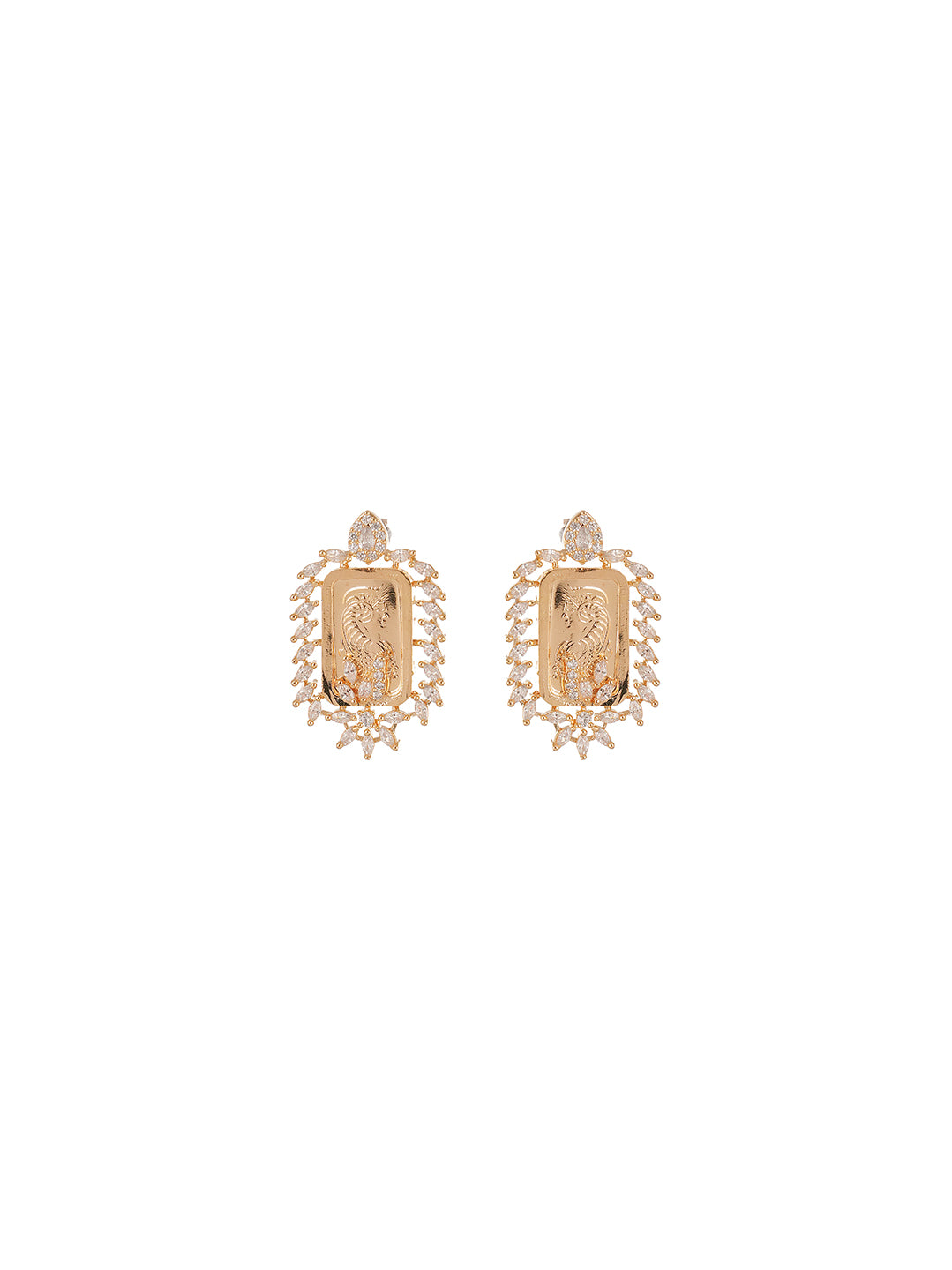 Rose Gold Plated White AD Rectangular Coin Frame Pendant Jewellery Set