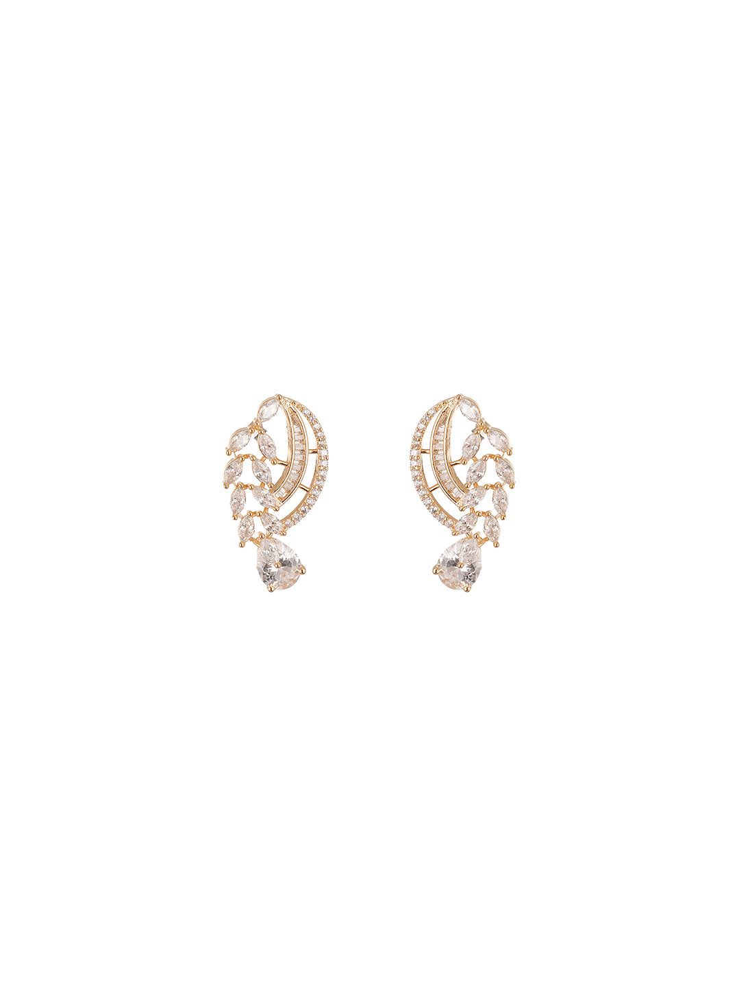 Rose Gold Plated White AD Paisley Leaf Pendant Jewellery Set with Drop Stone