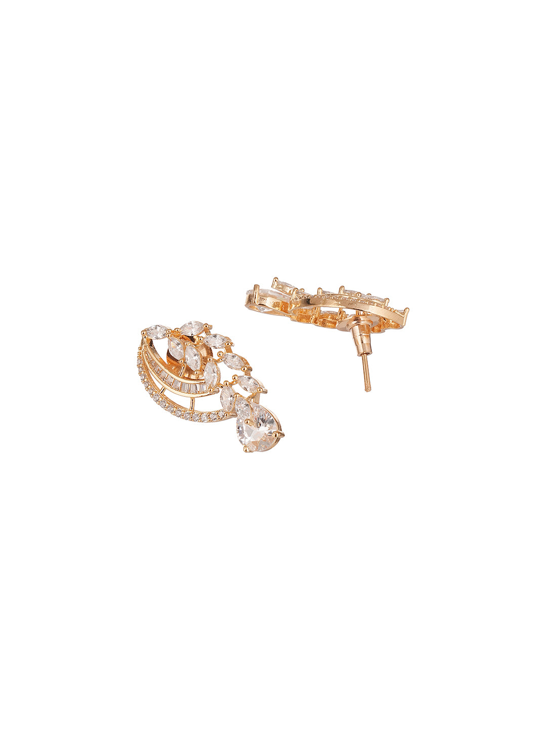 Rose Gold Plated White AD Paisley Leaf Pendant Jewellery Set with Drop Stone