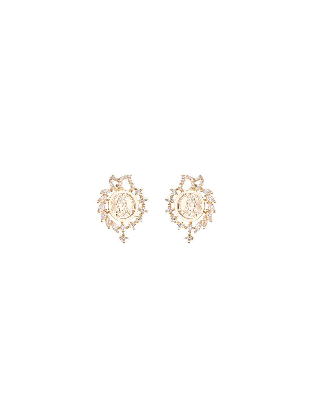Rose Gold Plated White AD Round Coin Sunburst Pendant Jewellery Set