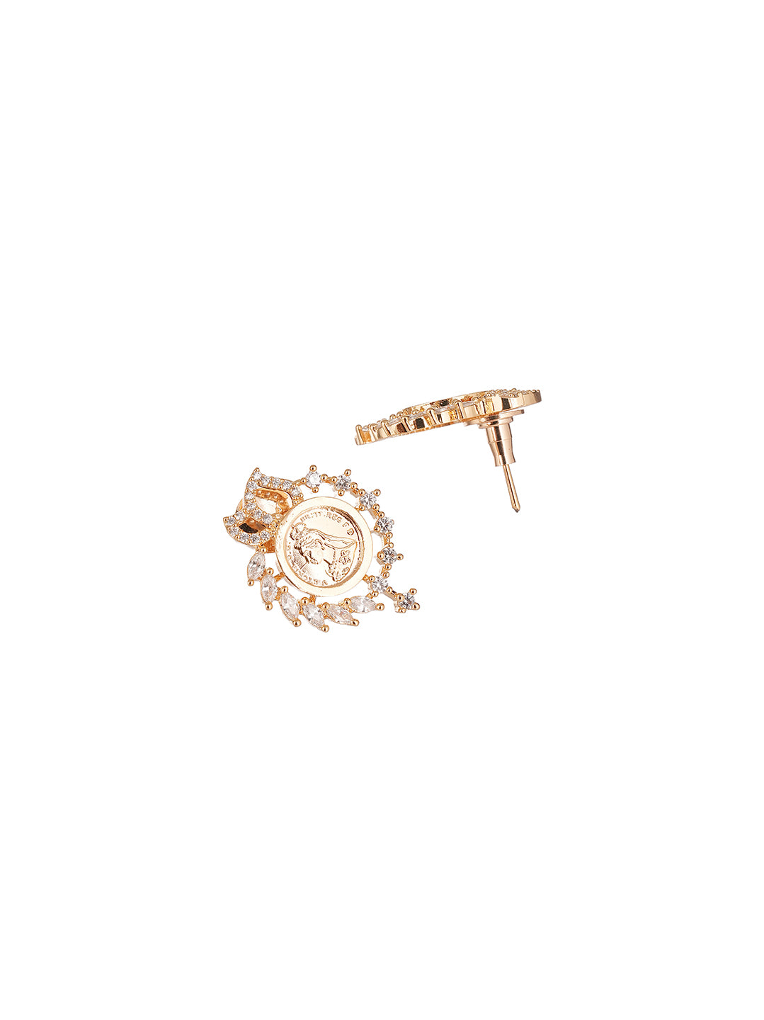 Rose Gold Plated White AD Round Coin Sunburst Pendant Jewellery Set