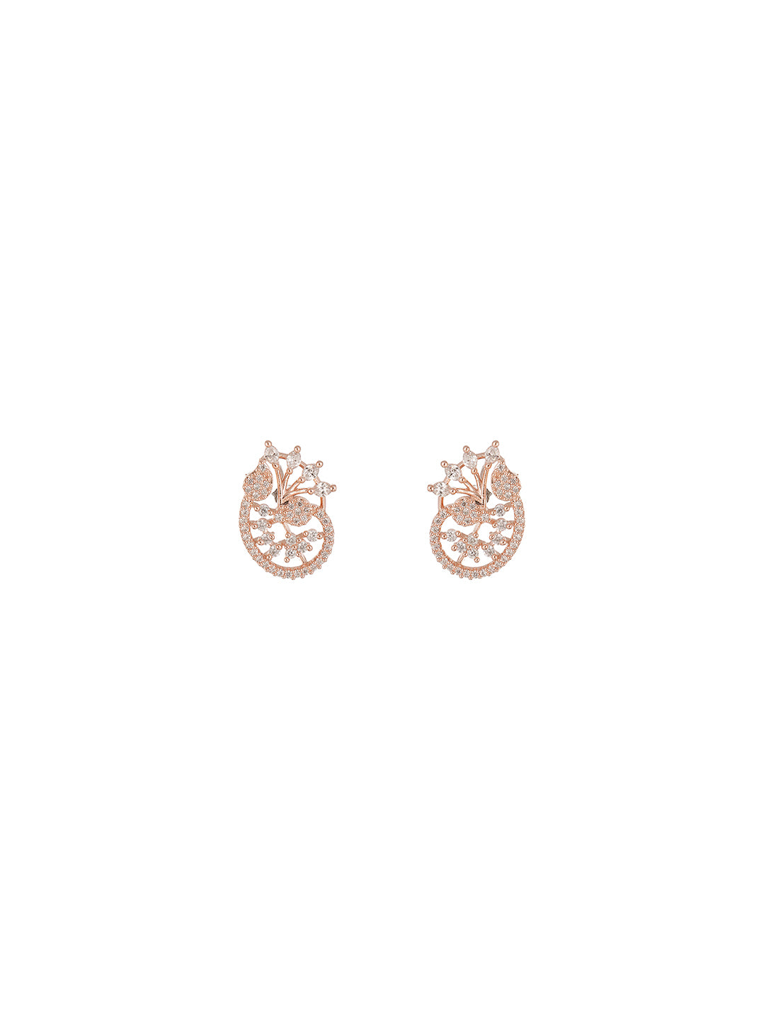 Rose Gold Plated White AD Round Swirl Pendant Jewellery Set