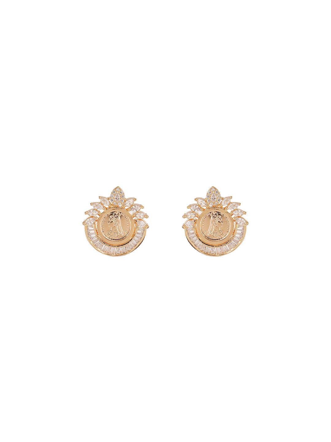 Rose Gold Plated White AD Round Coin Halo Pendant Jewellery Set