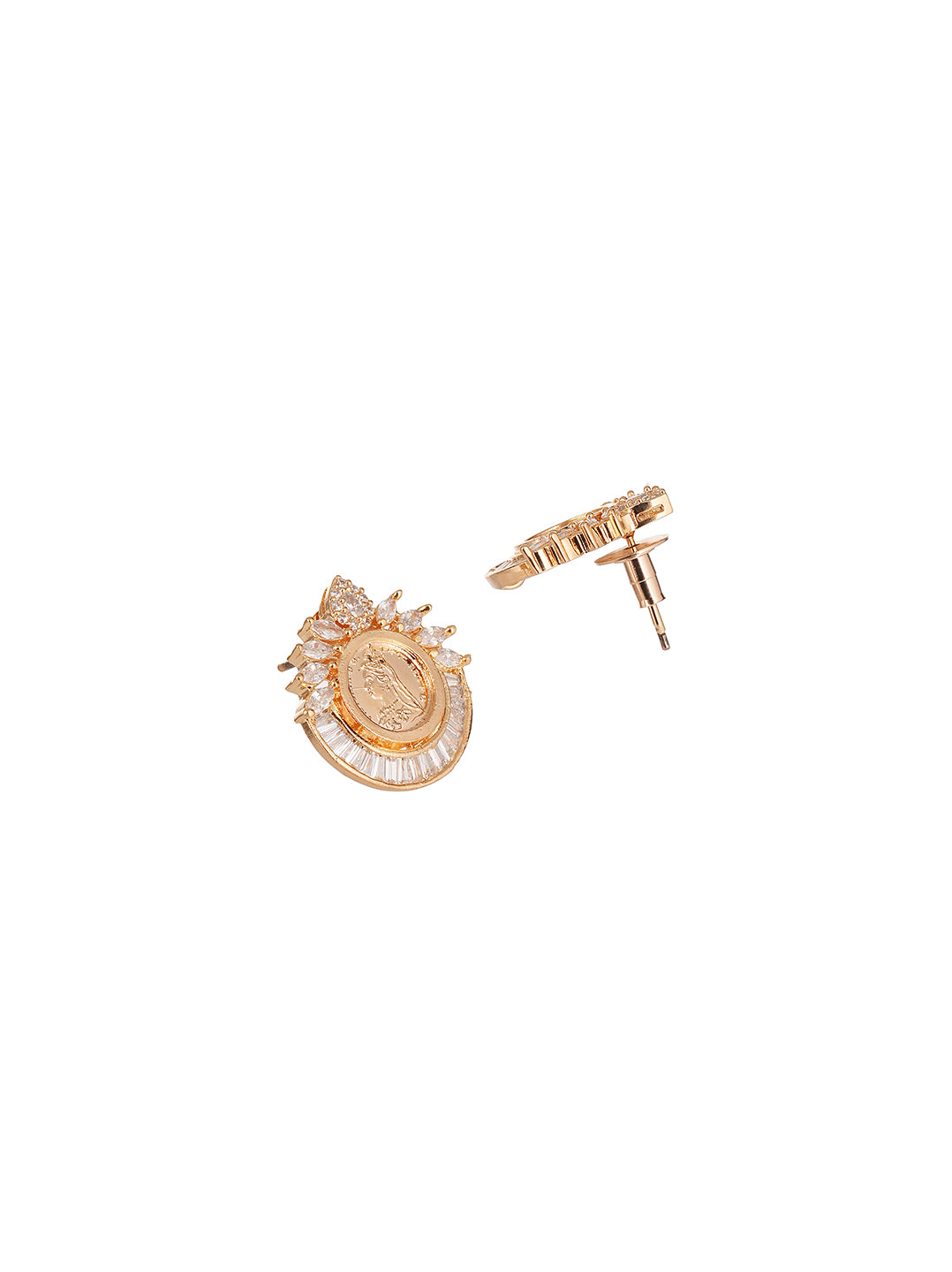 Rose Gold Plated White AD Round Coin Halo Pendant Jewellery Set