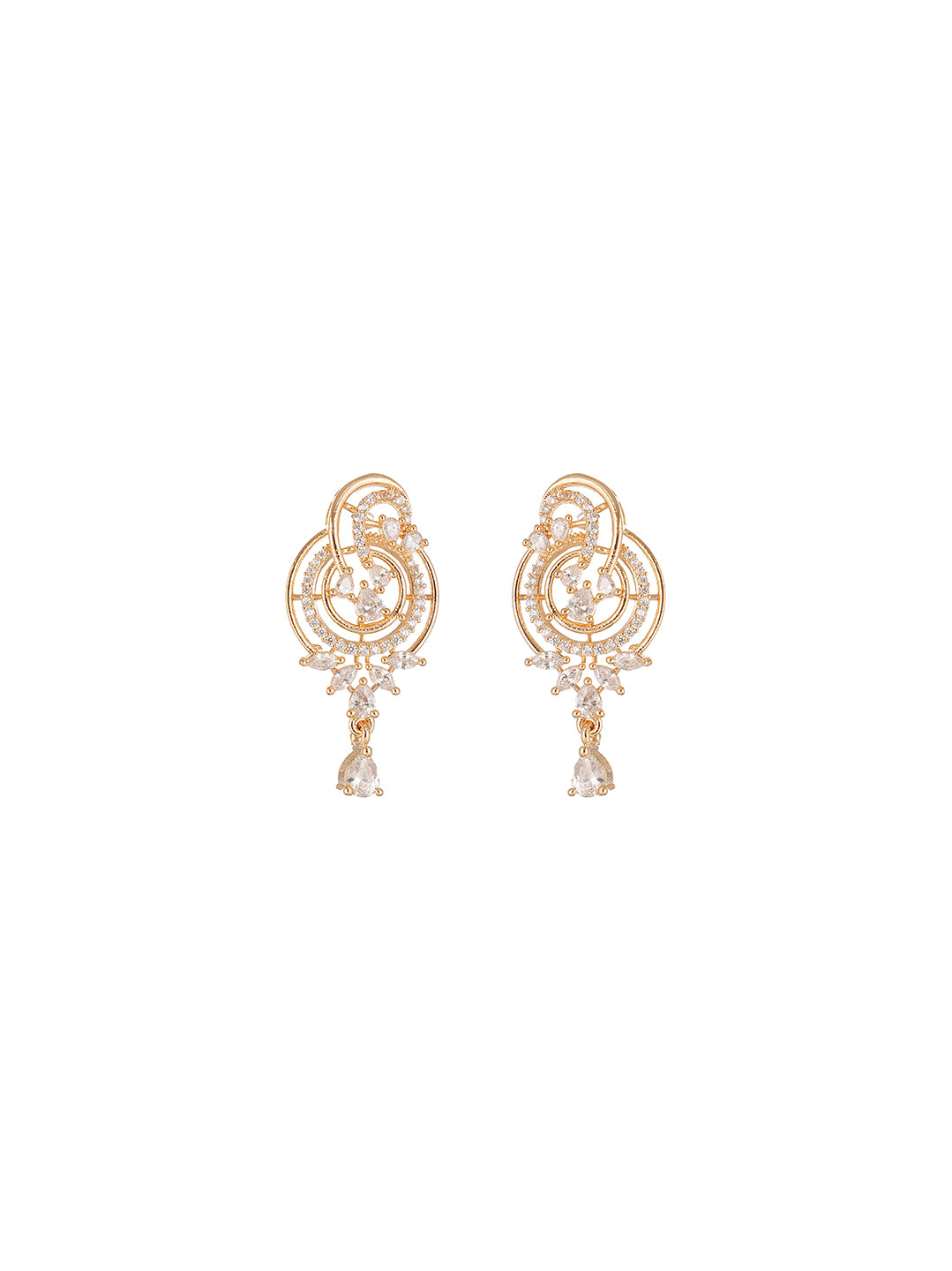 Rose Gold Plated White AD Swirl Paisley Drop Pendant Jewellery Set