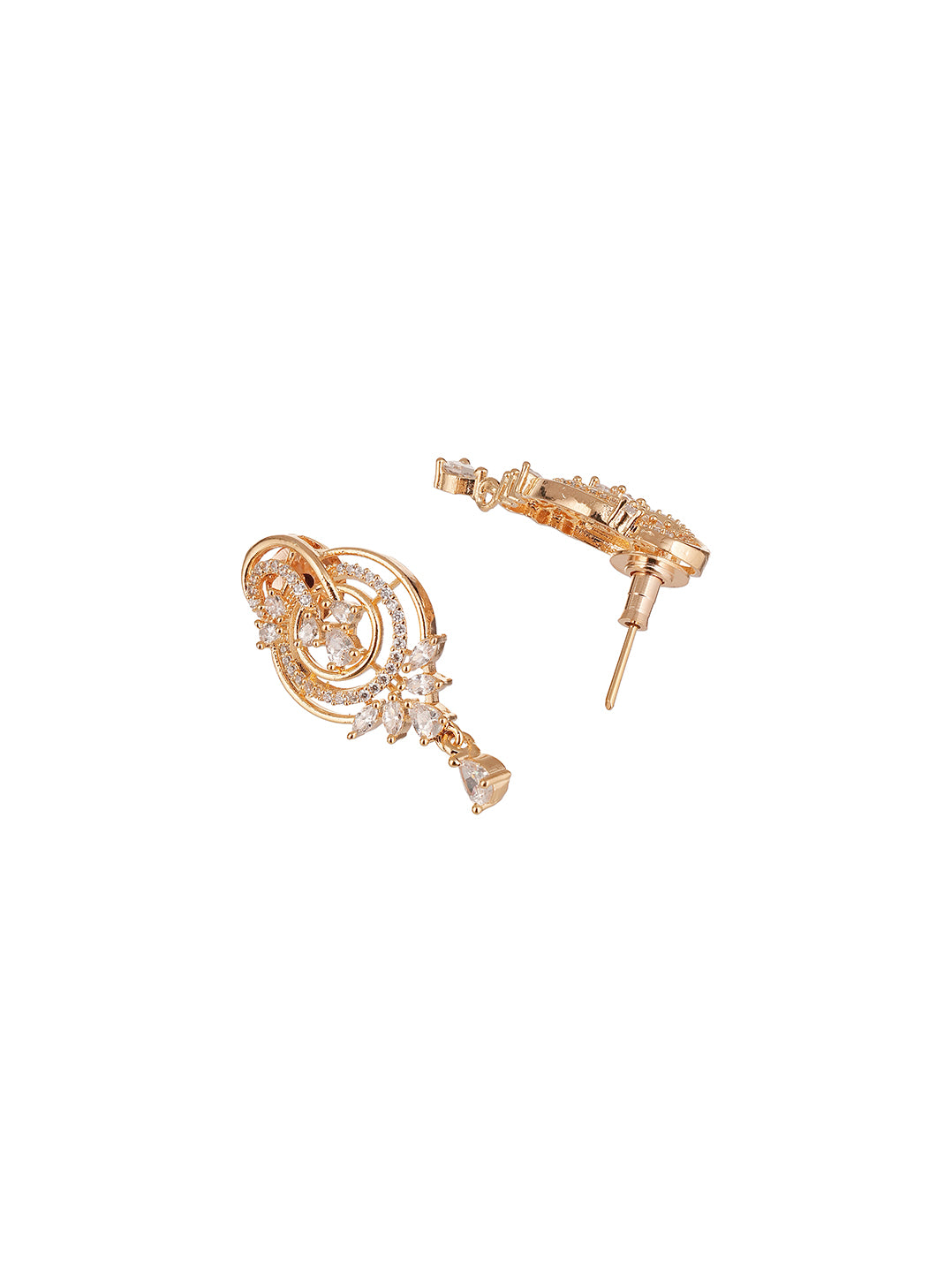 Rose Gold Plated White AD Swirl Paisley Drop Pendant Jewellery Set