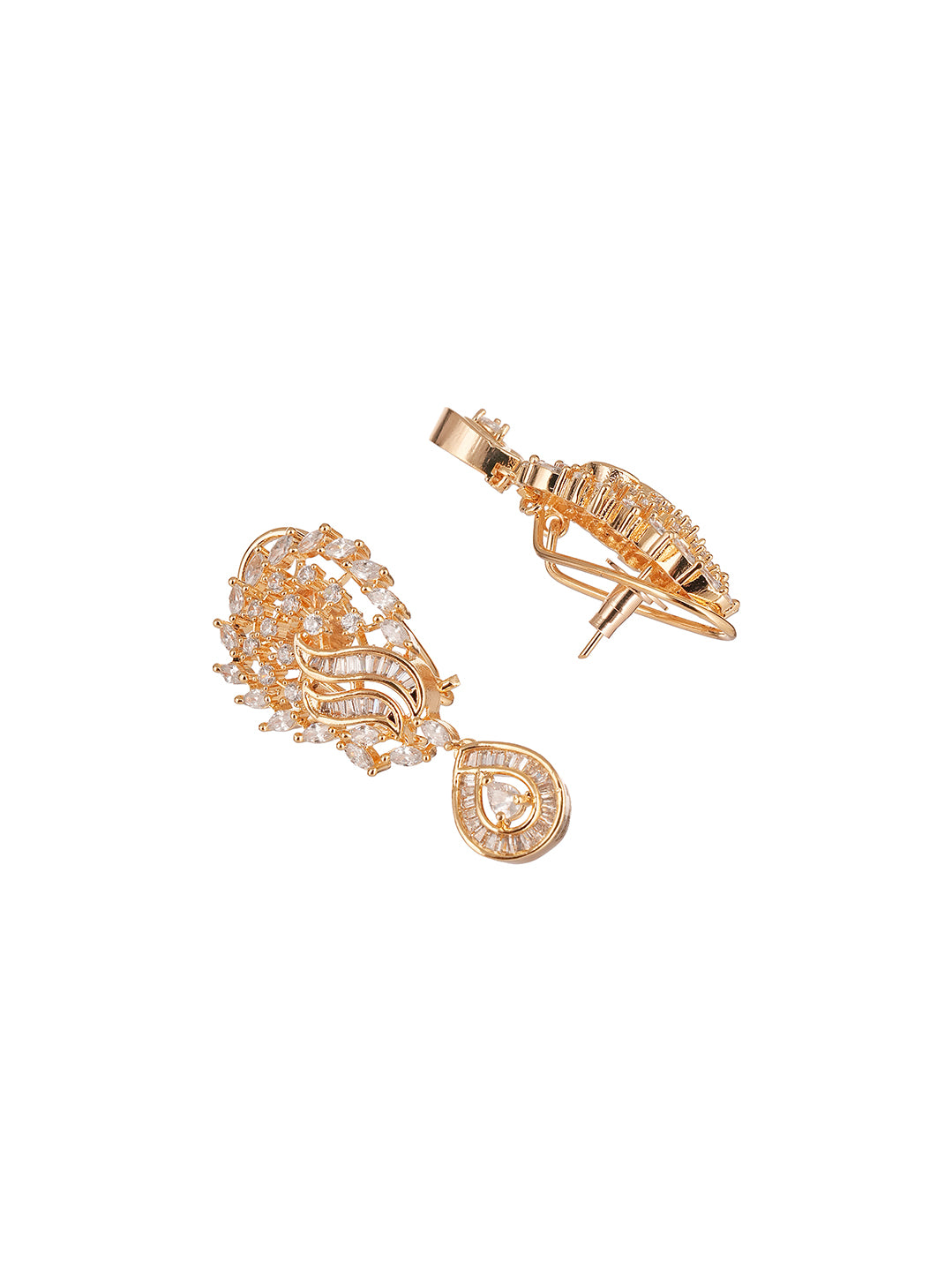 Rose Gold Plated White AD Peacock Feather Pendant Jewellery Set
