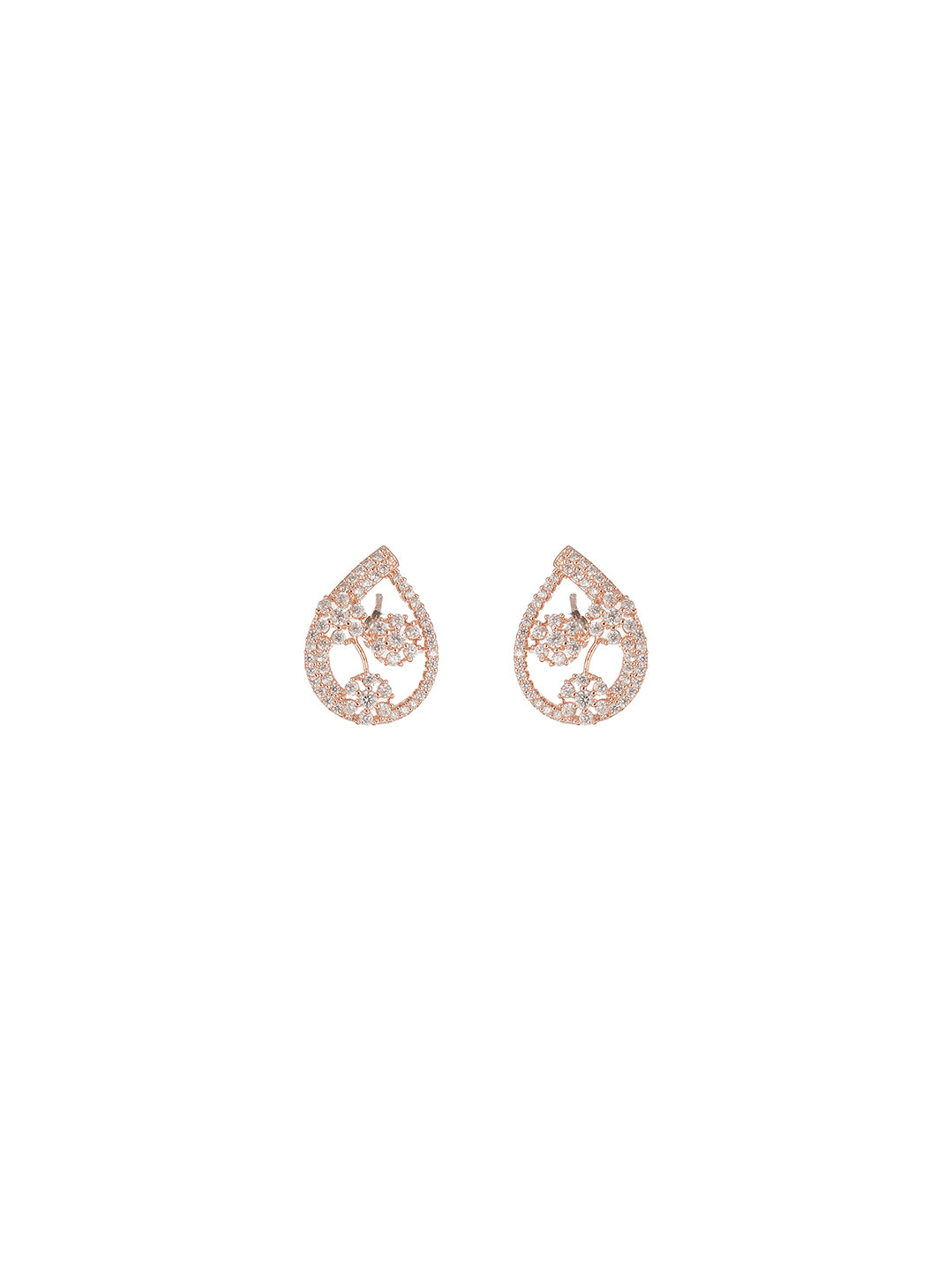 Rose Gold Plated White AD Floral Teardrop Pendant Jewellery Set