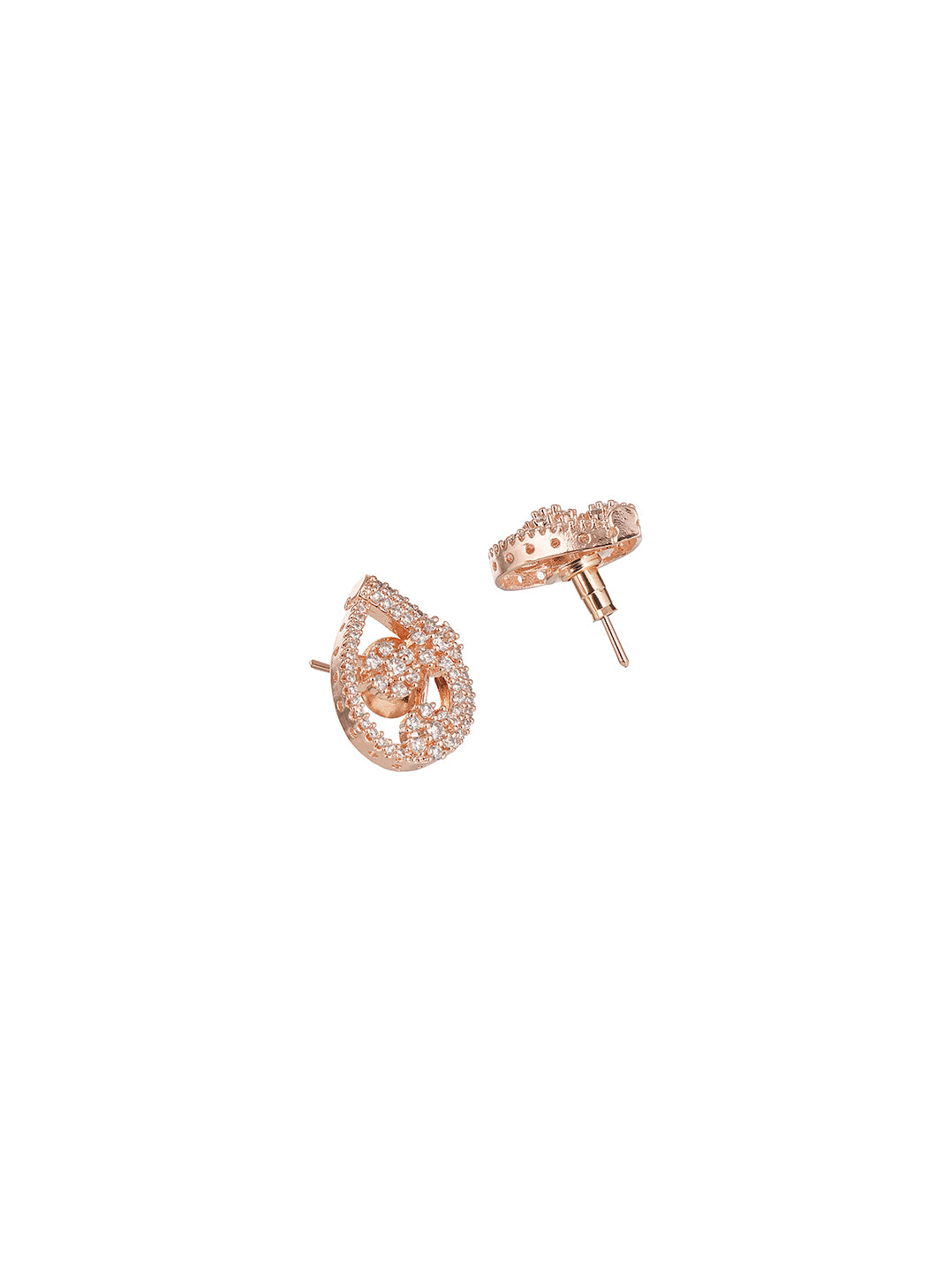 Rose Gold Plated White AD Floral Teardrop Pendant Jewellery Set