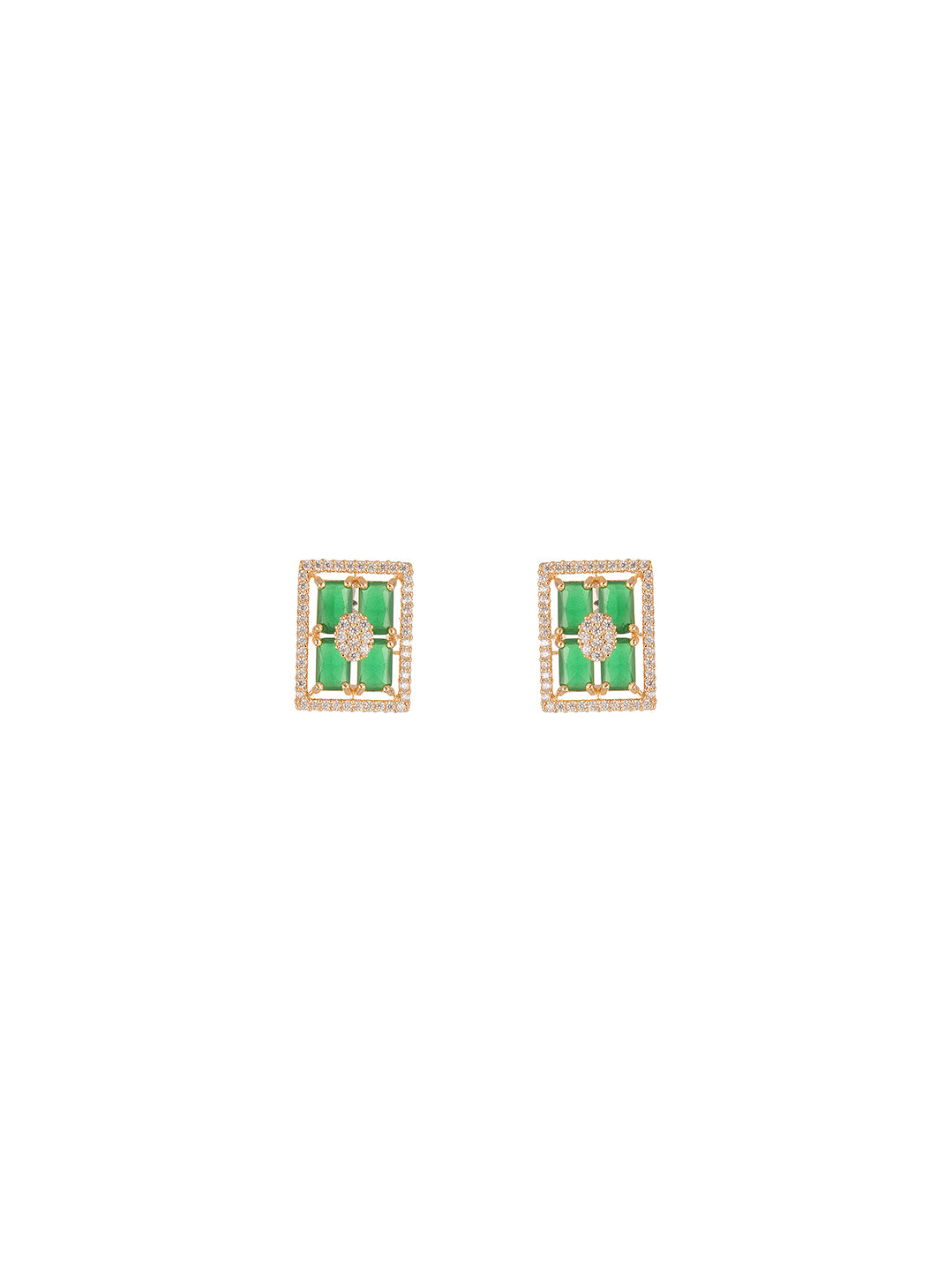 Rose Gold Plated Green Stone & AD Square Pendant Jewellery Set