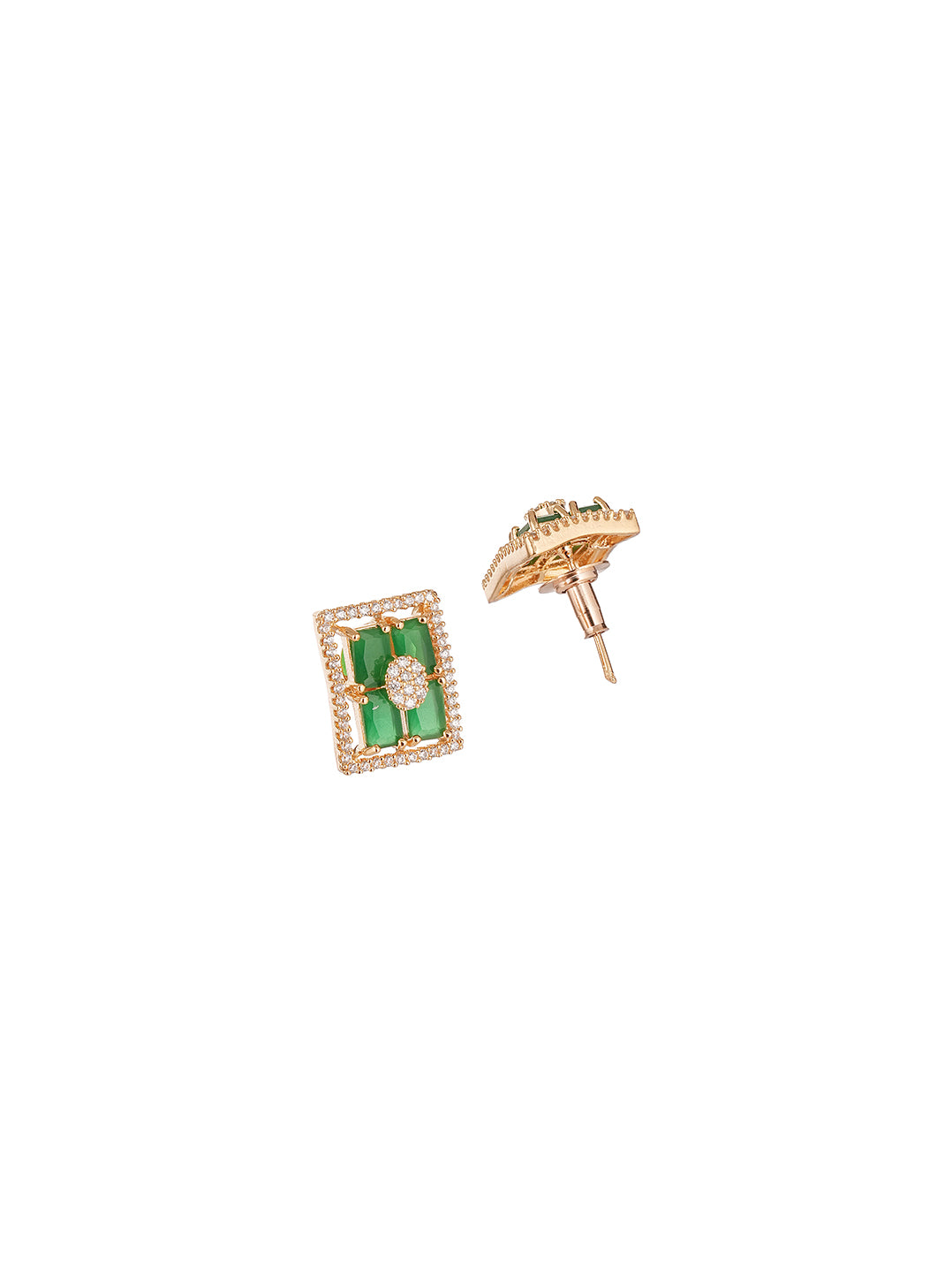 Rose Gold Plated Green Stone & AD Square Pendant Jewellery Set