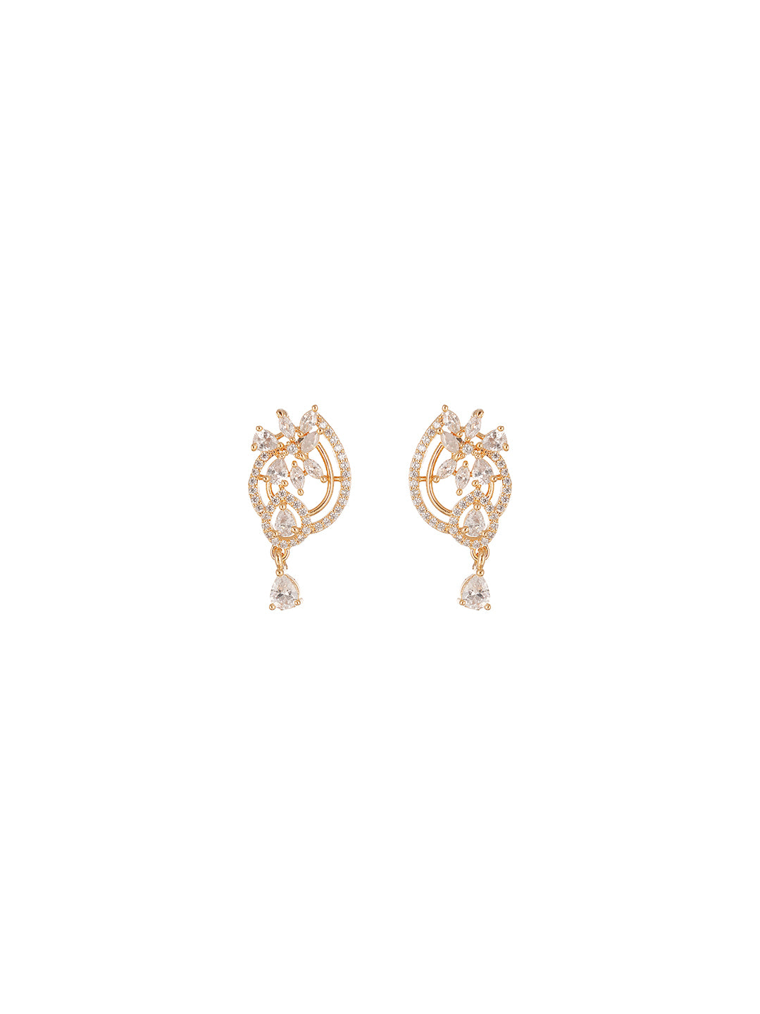 Rose Gold Plated White AD Paisley Drop Pendant Jewellery Set