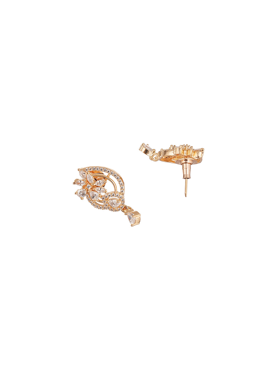 Rose Gold Plated White AD Paisley Drop Pendant Jewellery Set