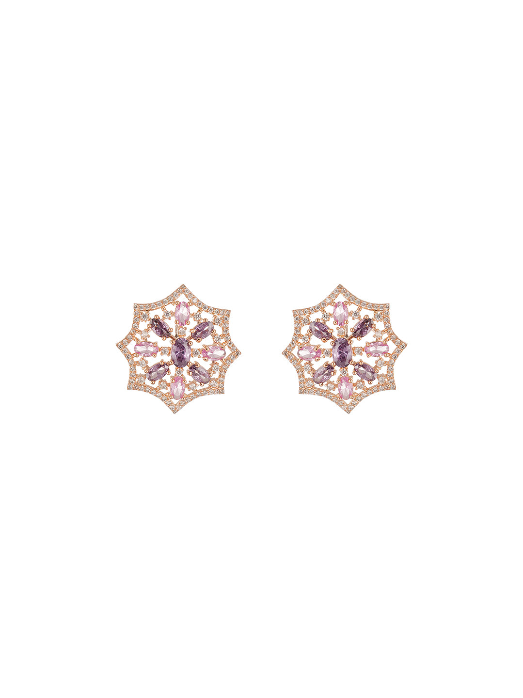 Rose Gold Plated Pink & Purple AD Star Flower Pendant Jewellery Set