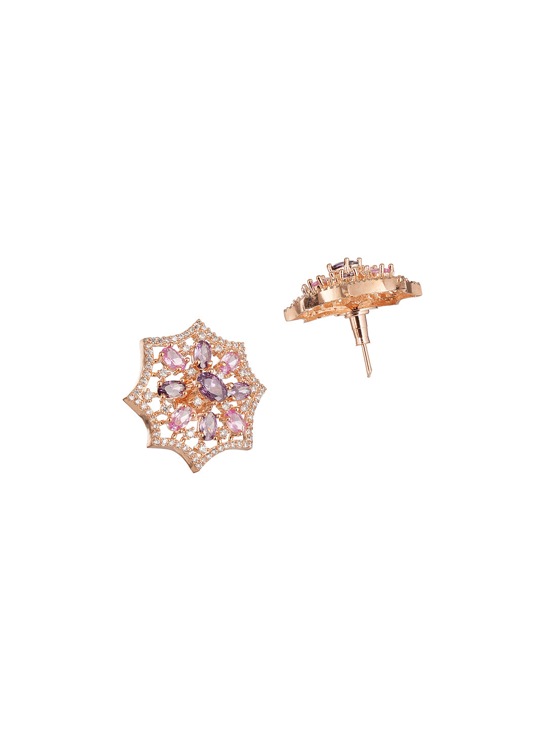 Rose Gold Plated Pink & Purple AD Star Flower Pendant Jewellery Set