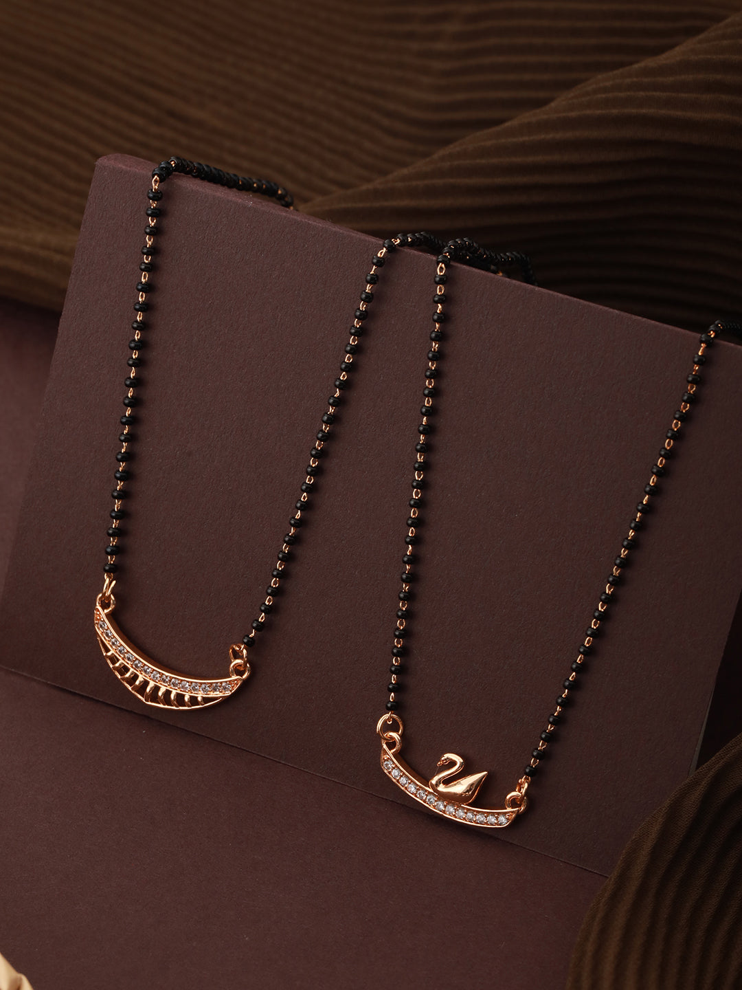 Set Of 2 Gold Plated AD Studded & Beaded Mangalsutra COMBO