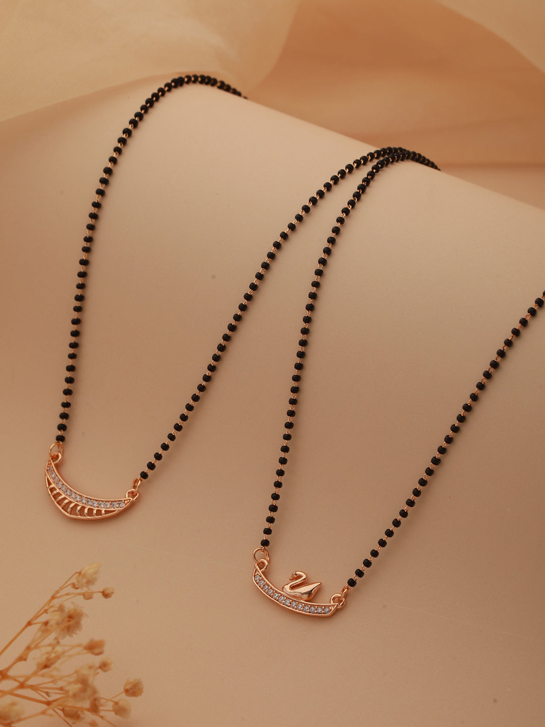 Set Of 2 Gold Plated AD Studded & Beaded Mangalsutra COMBO