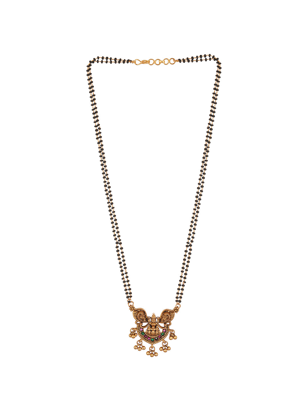 Gold Plated Multicolour Stone Peacock Pendant Black Beaded Mangalsutra