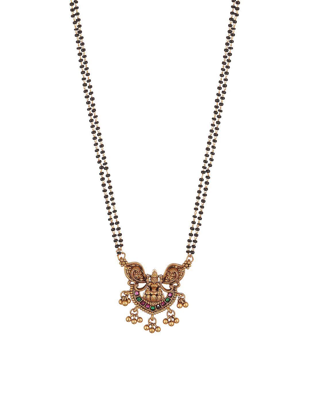 Gold Plated Multicolour Stone Peacock Pendant Black Beaded Mangalsutra