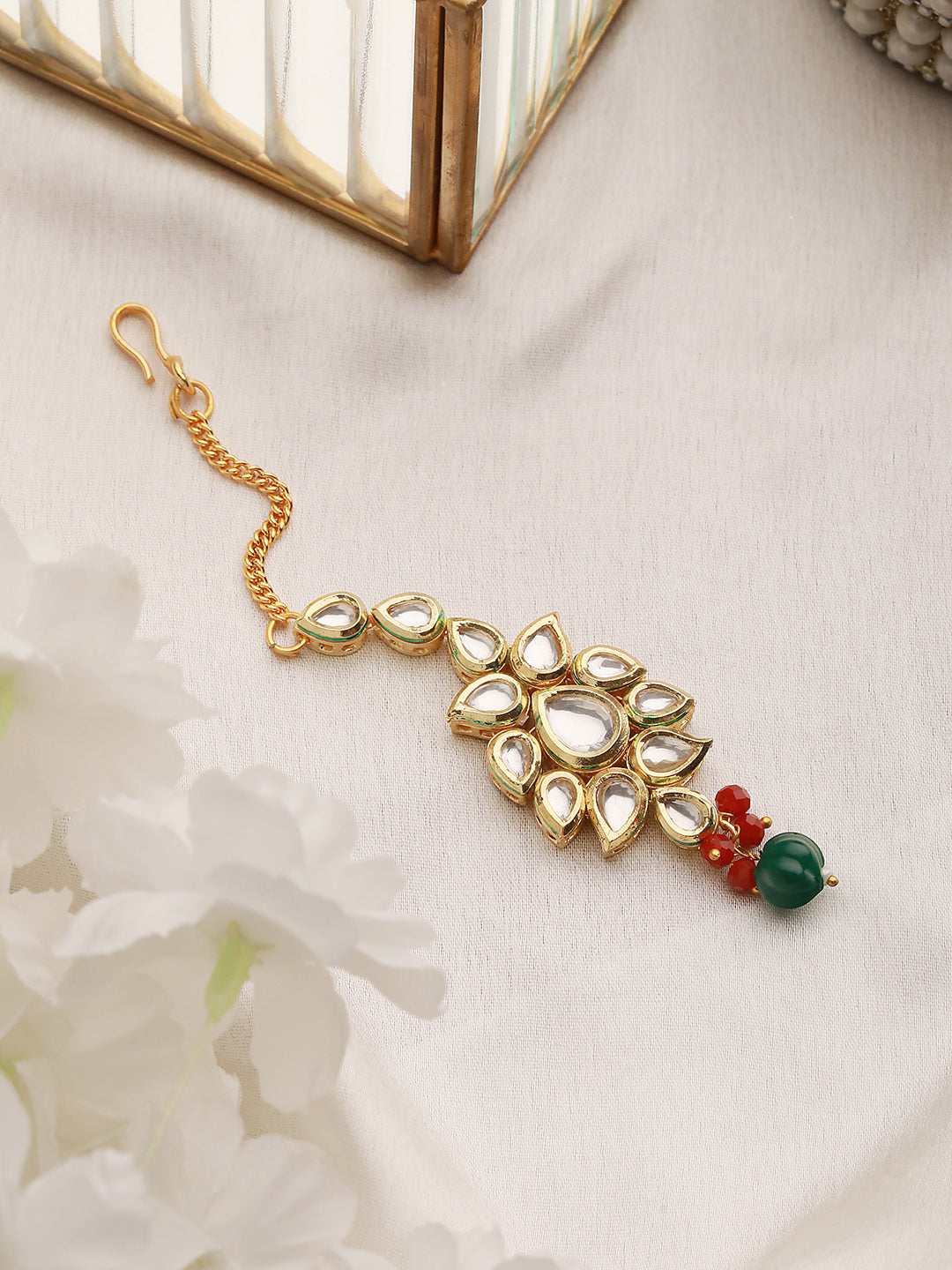 Gold Plated Kundan Studded Floral Mangtika