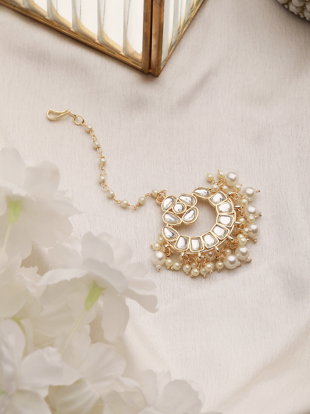 Gold Plated Kundan & Pearl beadded Modern Maangtika