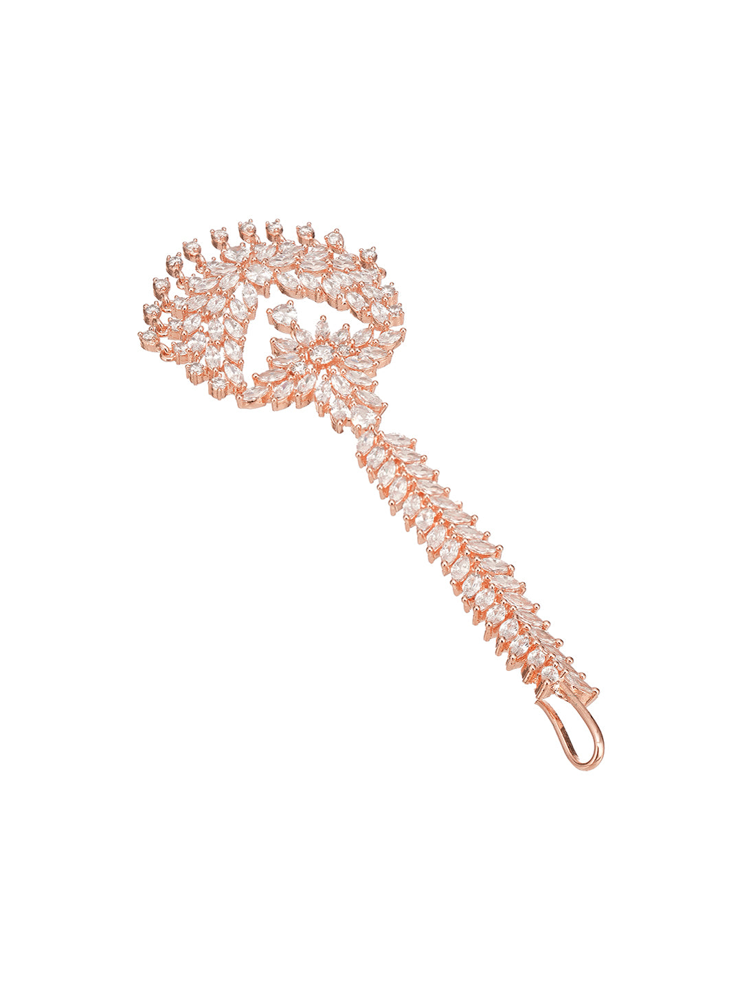 Rose Gold Plated White AD Zircon Studded Bridal Chandbali Maang Tikka