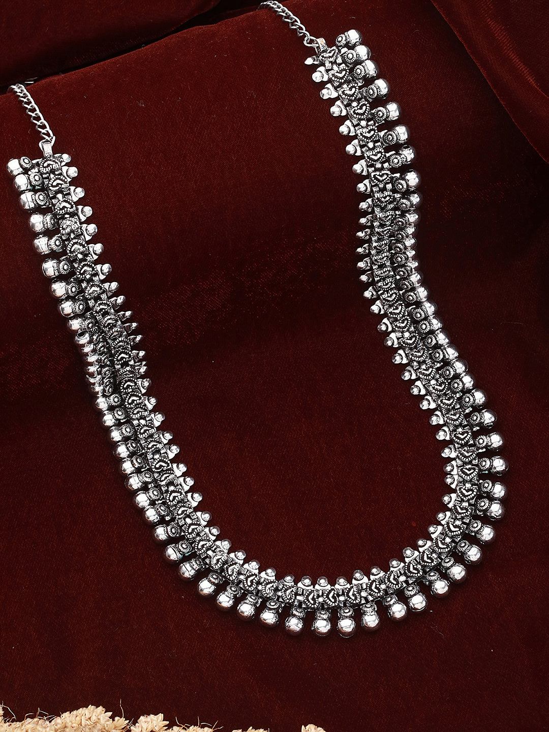 Oxidised Silver Toned Textured Necklace