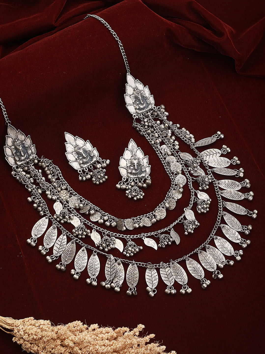 Oxidised Siver Toned Tribal Triple Layered Necklace Jewellery Set