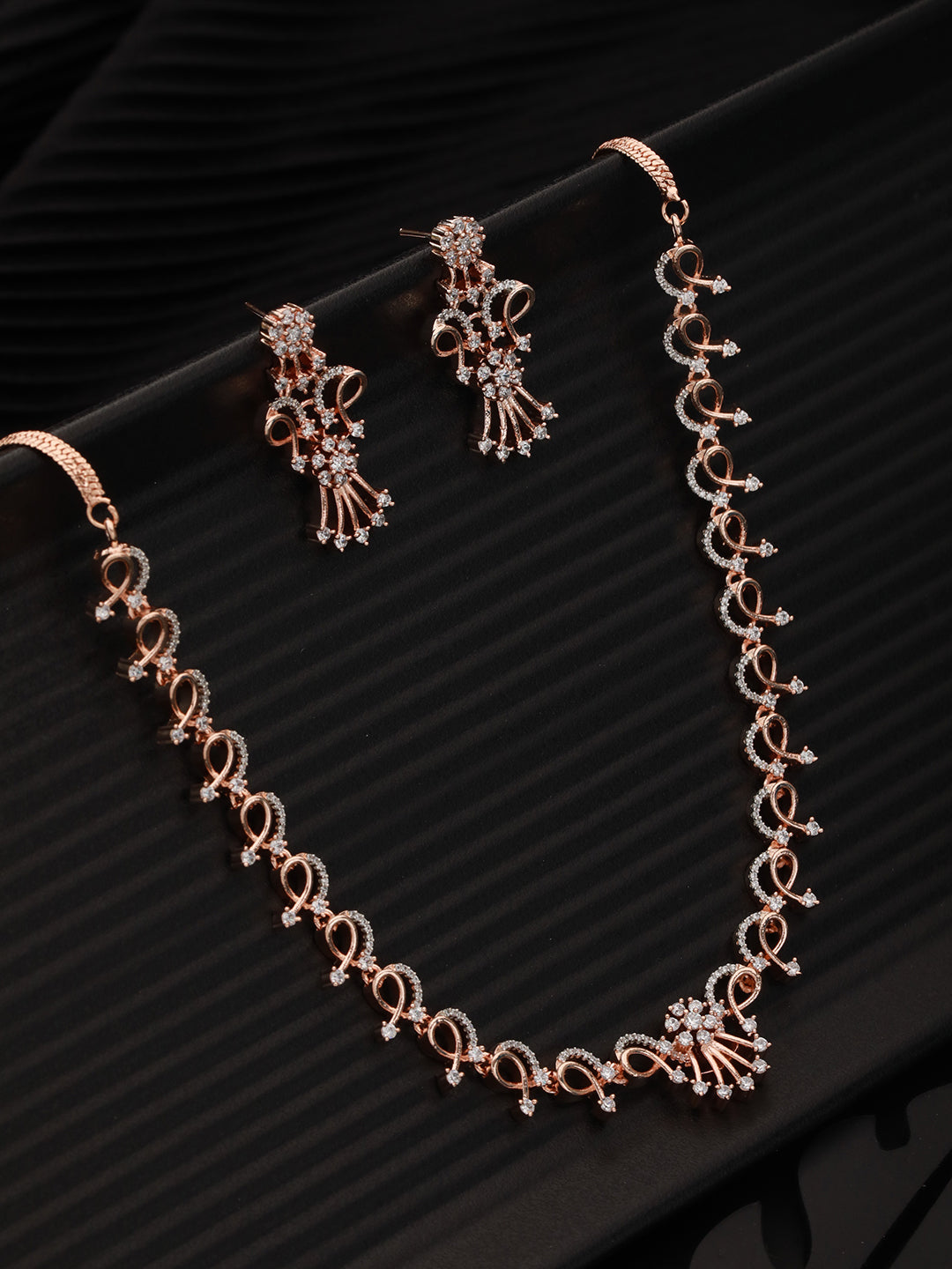 Rose GoldPlated White AD Studded Jewellery Set