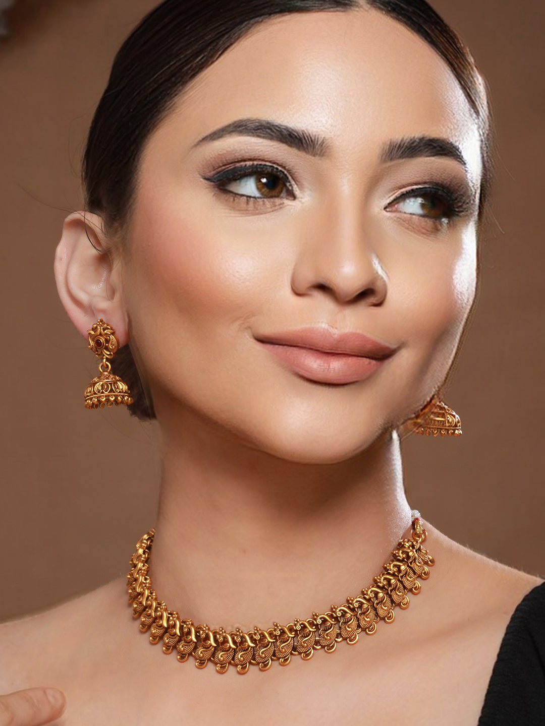 GoldPlated Peacock Motif Temple Jewellery Set