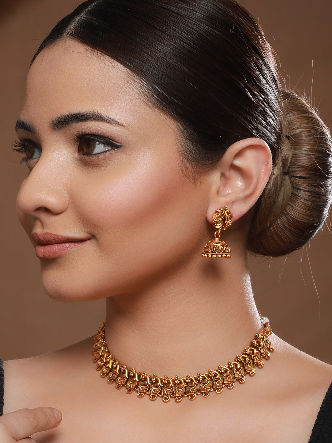 GoldPlated Peacock Motif Temple Jewellery Set