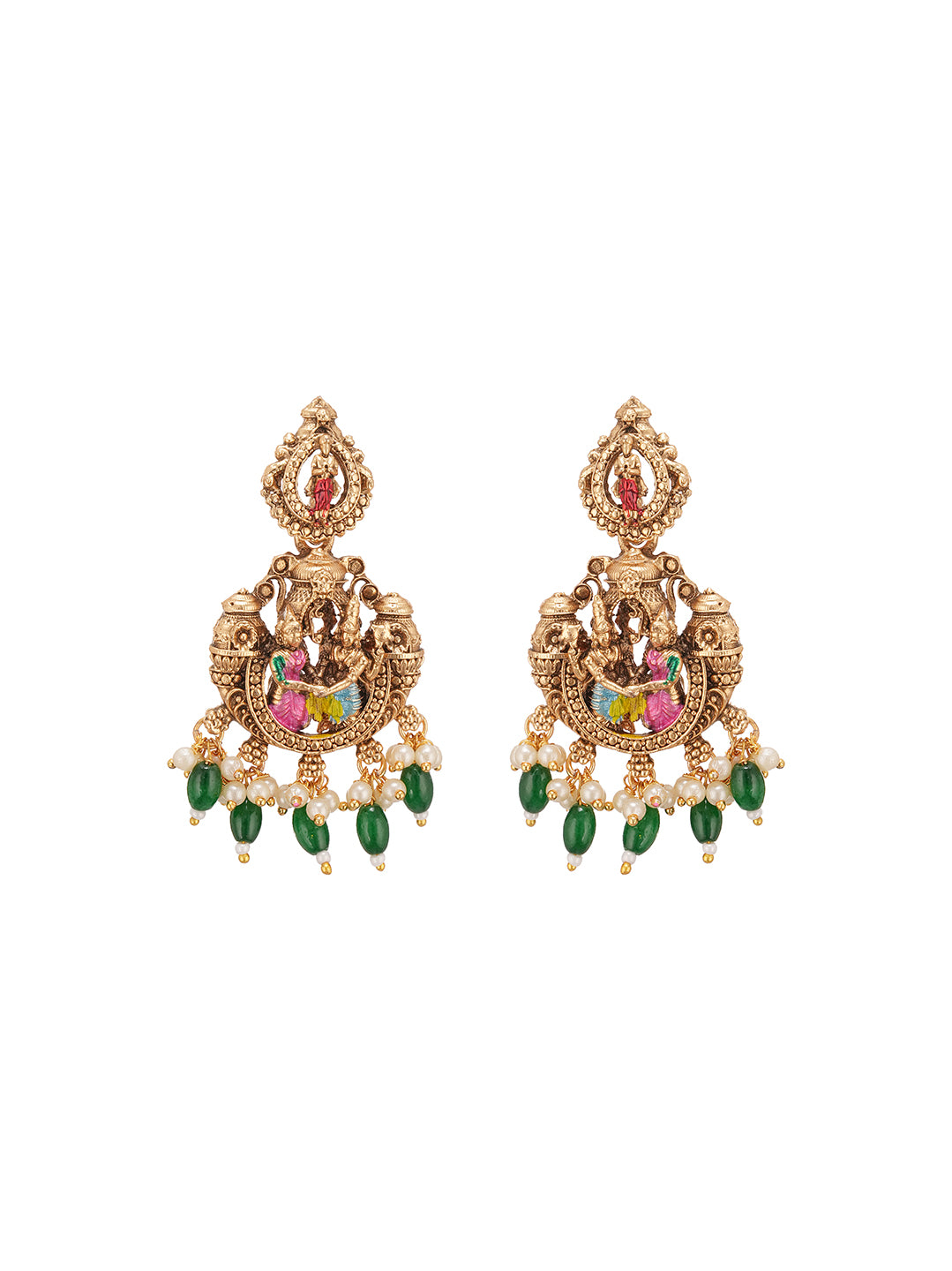 Antique Gold Plated Multicolour Meenakari Temple Long Haar Necklace Jewellery Set