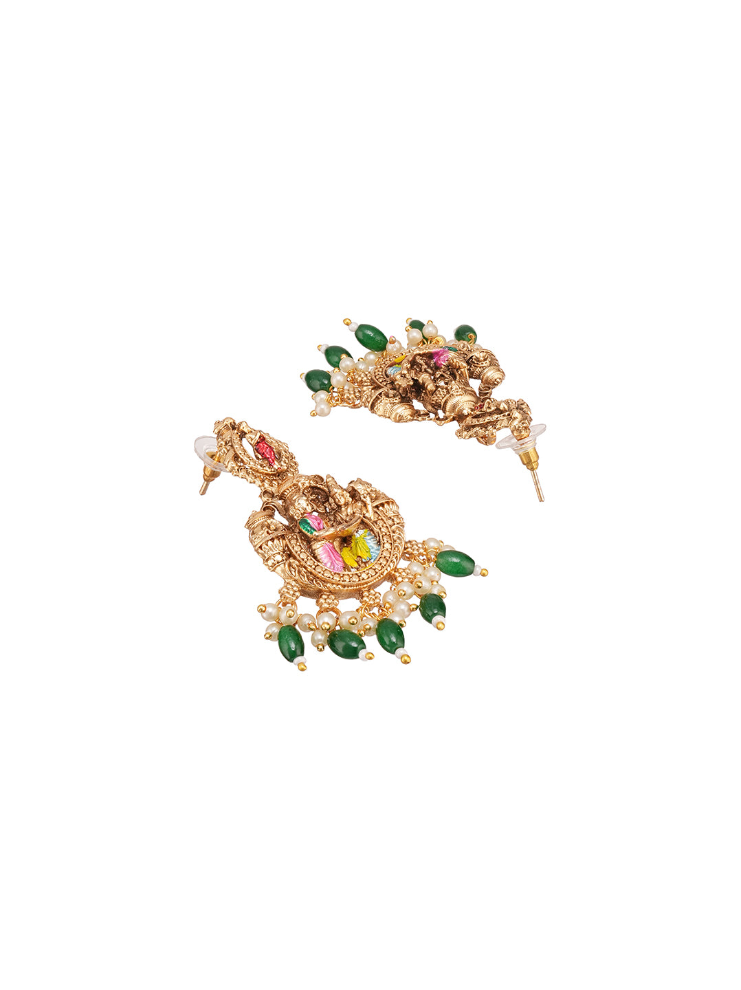 Antique Gold Plated Multicolour Meenakari Temple Long Haar Necklace Jewellery Set