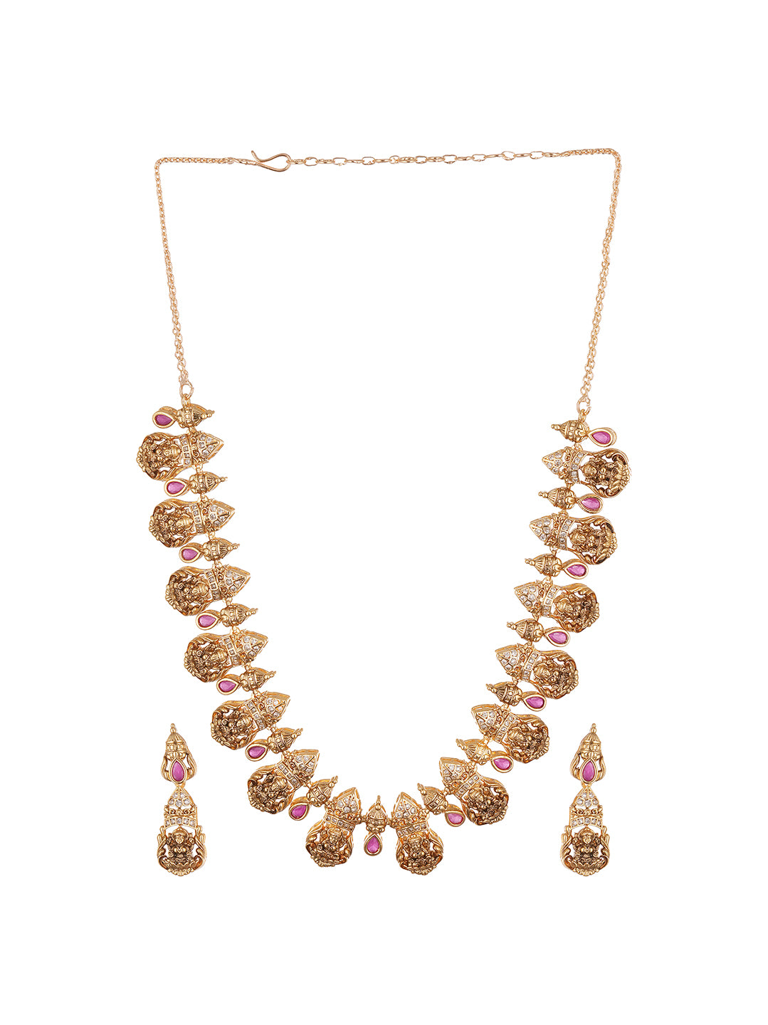 Antique Gold Plated Ruby Stone Lakshmi Temple Necklace Jewellery Set