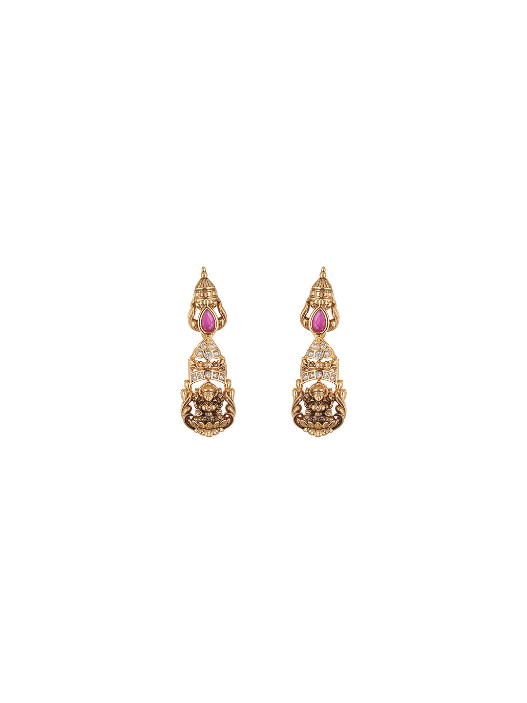 Antique Gold Plated Ruby Stone Lakshmi Temple Necklace Jewellery Set