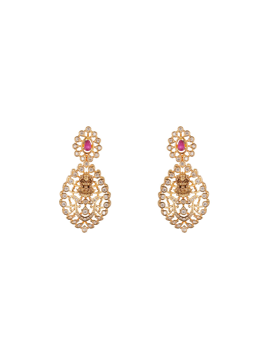 Gold Plated Multicolour AD Lakshmi Motif Statement Necklace Jewellery Set