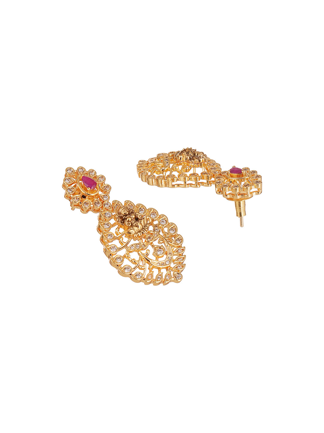 Gold Plated Multicolour AD Lakshmi Motif Statement Necklace Jewellery Set