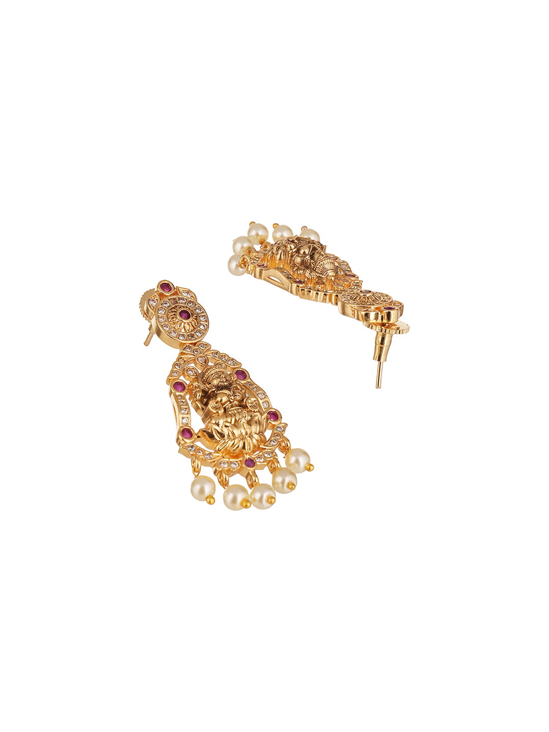 Antique Gold Plated Lakshmi Coin Temple Necklace Set with Pearl Drops