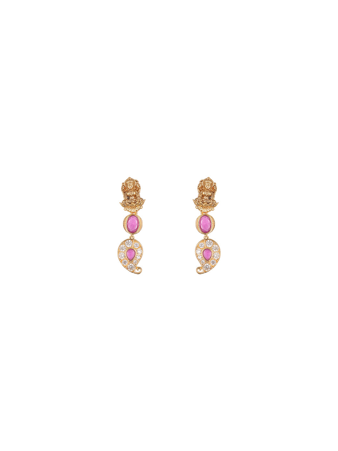 Antique Gold Plated Pink Stone Mango Temple Necklace Jewellery Set