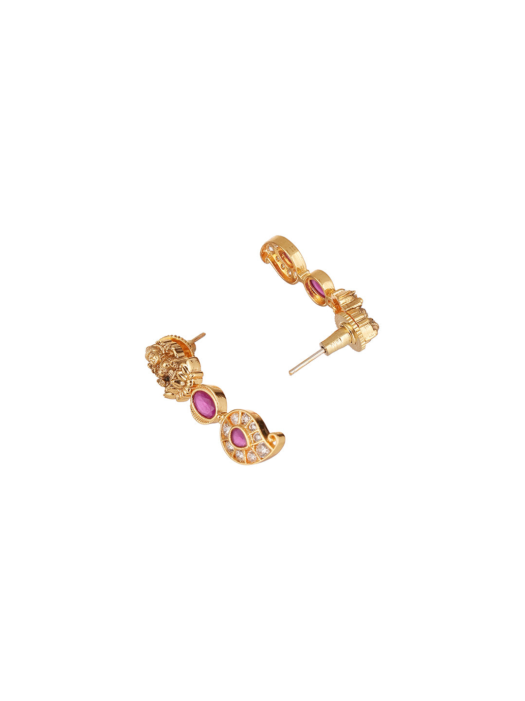 Antique Gold Plated Pink Stone Mango Temple Necklace Jewellery Set
