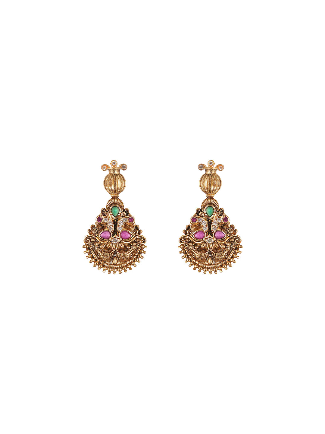 Antique Gold Plated Multicolour Stone Lakshmi Coin Temple Necklace Set