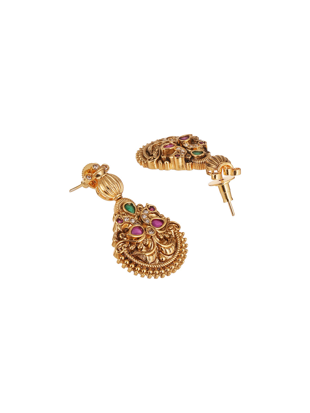 Antique Gold Plated Multicolour Stone Lakshmi Coin Temple Necklace Set
