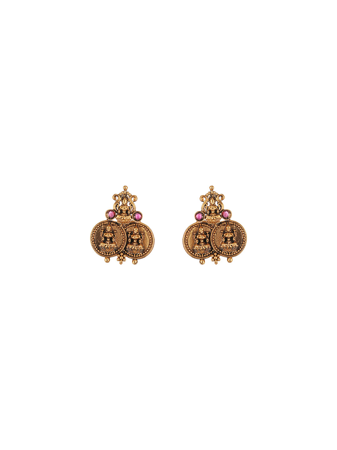 Antique Gold Plated Lakshmi Coin Temple Necklace Set with Adjustable Dori