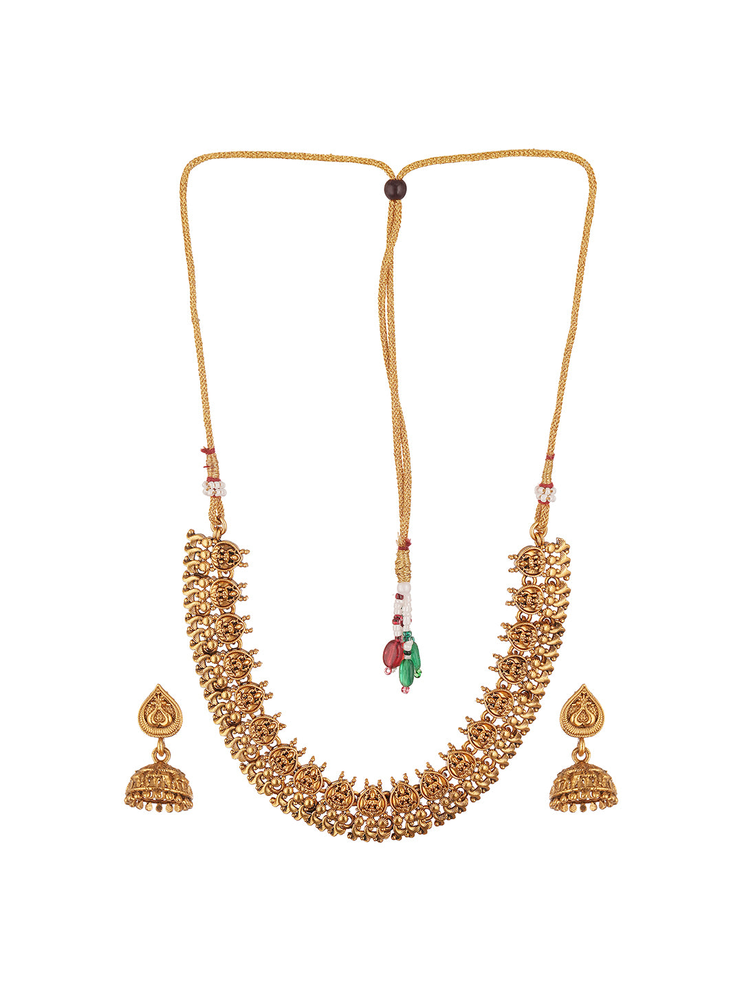 Antique Gold Plated Temple Choker Necklace Set with Jhumka Earrings