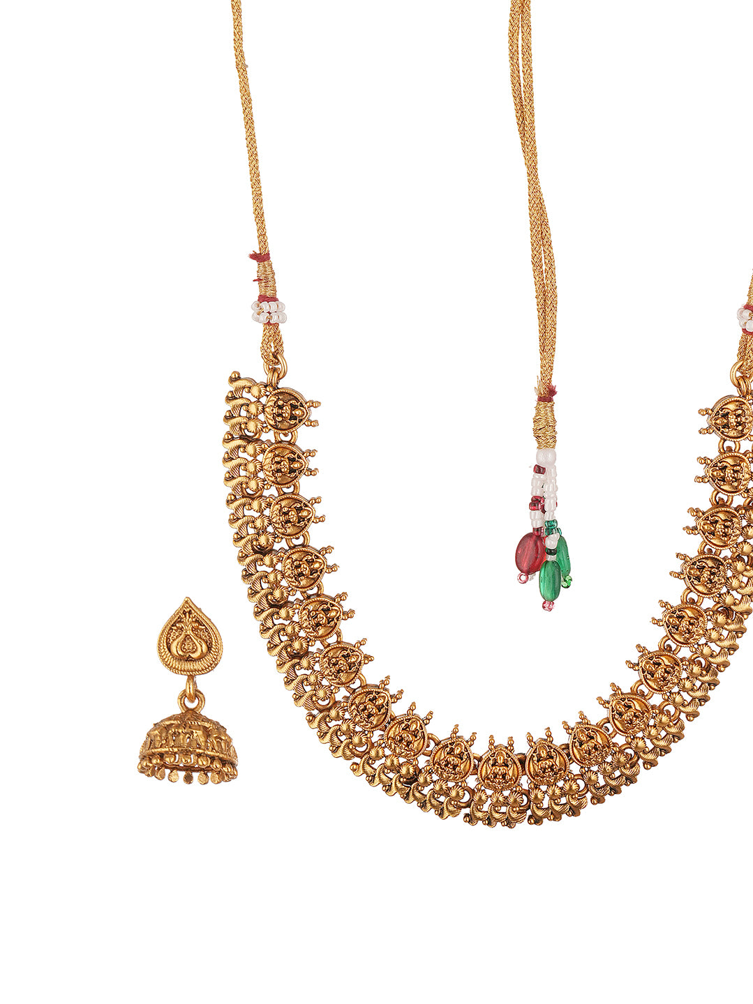 Antique Gold Plated Temple Choker Necklace Set with Jhumka Earrings