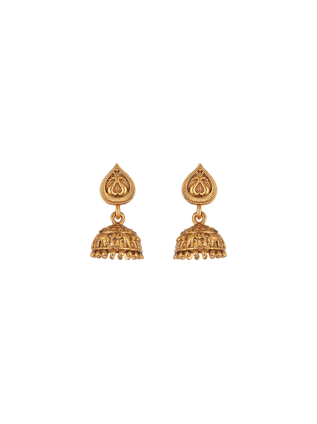 Antique Gold Plated Temple Choker Necklace Set with Jhumka Earrings