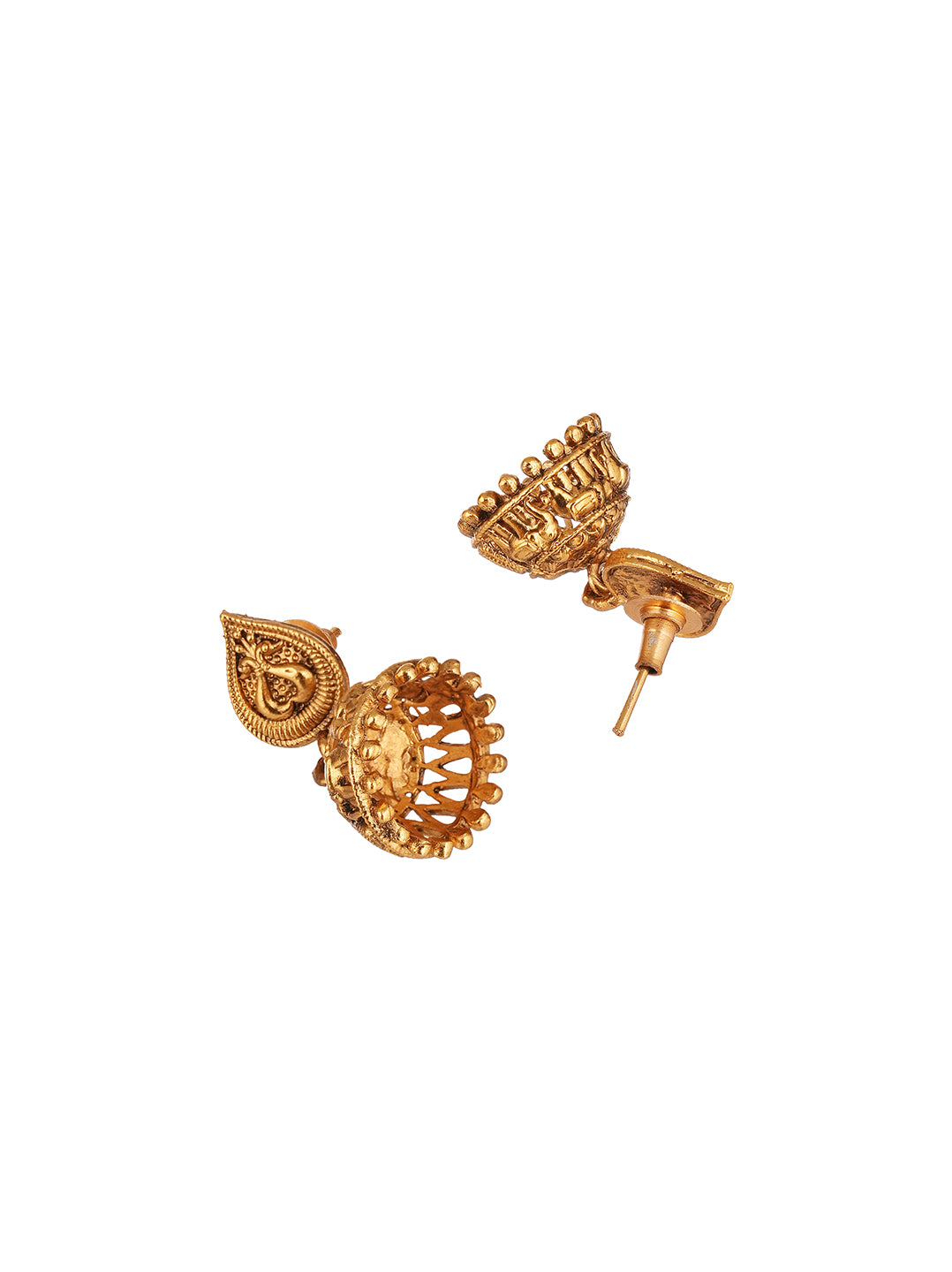 Antique Gold Plated Temple Choker Necklace Set with Jhumka Earrings