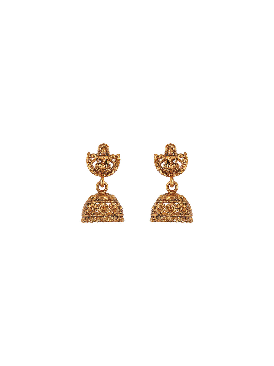 Antique Gold Plated Lakshmi Coin Temple Necklace Set with Jhumka Earrings