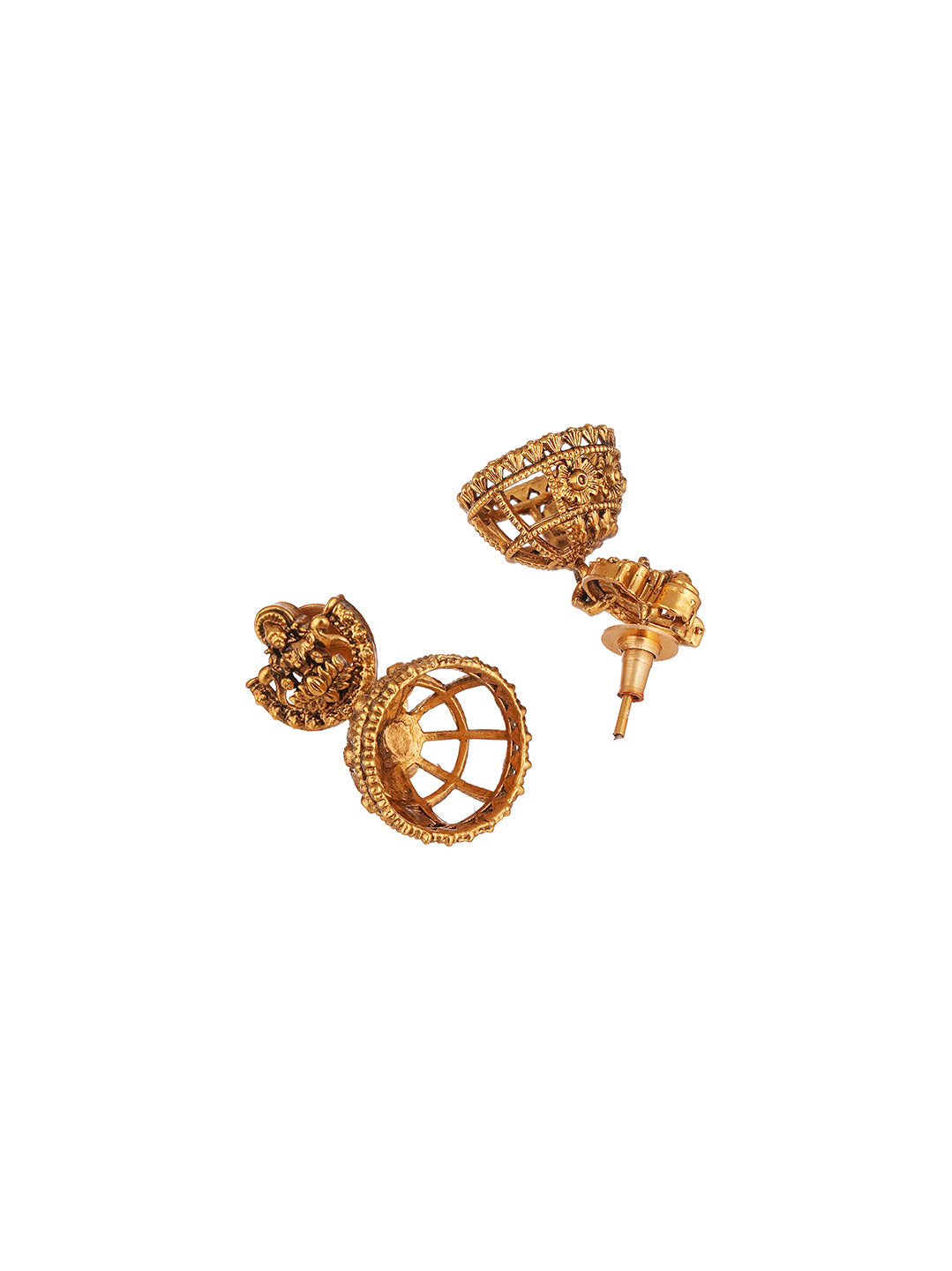 Antique Gold Plated Lakshmi Coin Temple Necklace Set with Jhumka Earrings